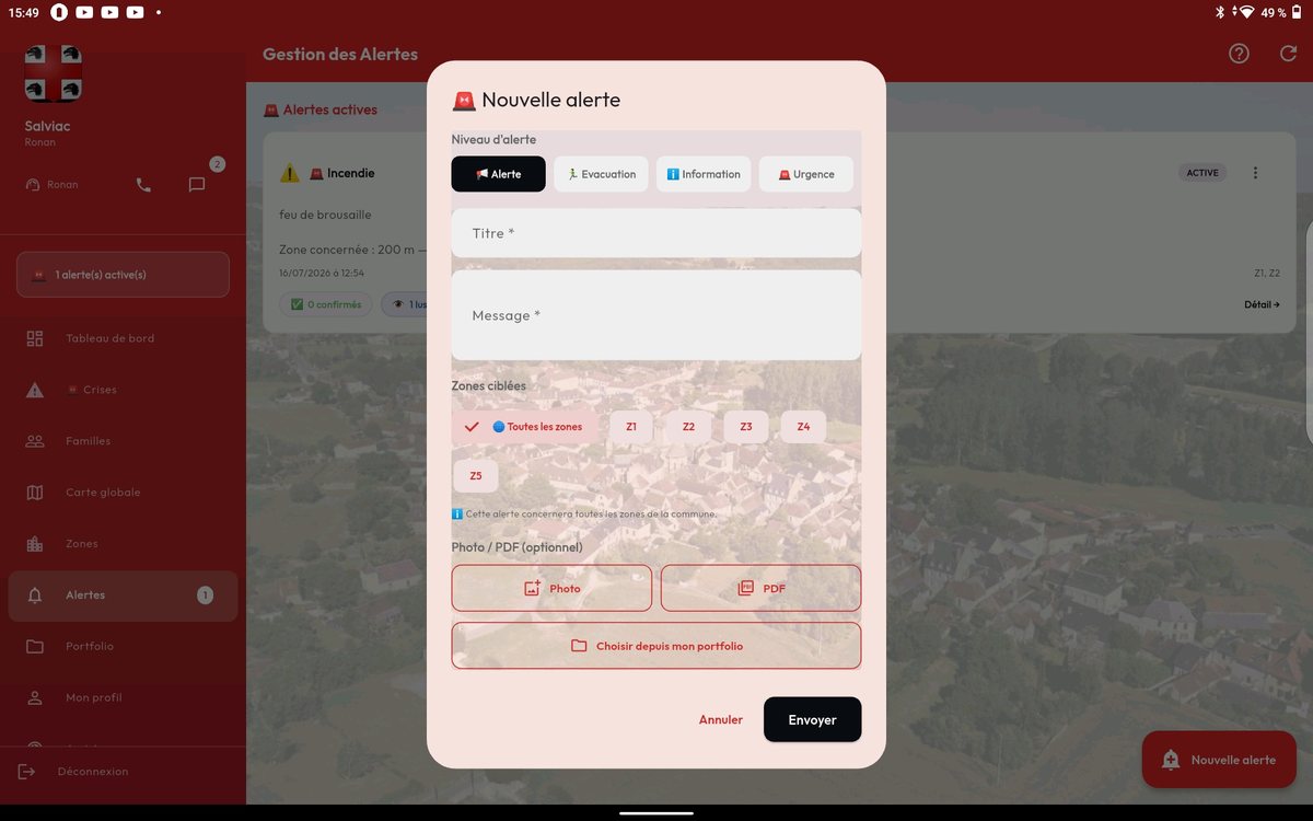 Écran de création d'une nouvelle alerte par la mairie