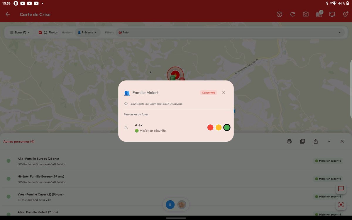 Vue passive de la liste des personnes concernées en mode consultation